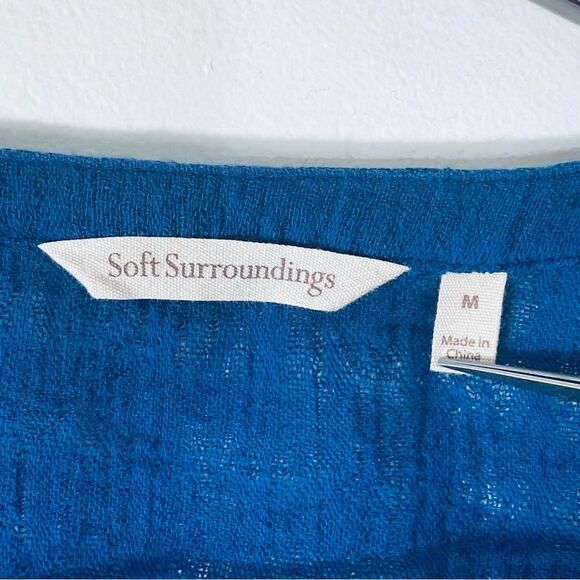 Soft Surroundings Women’s Blue Linen Blend V Neck Tunic Top w Buttons Size M - Picture 2 of 10